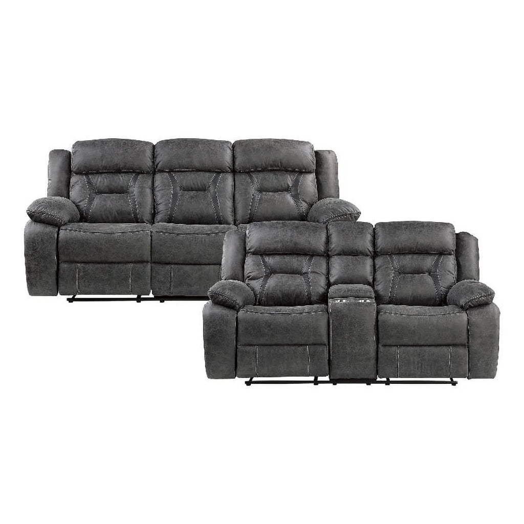 Gray Microfiber 2-Piece Reclining Sofa Set E1551