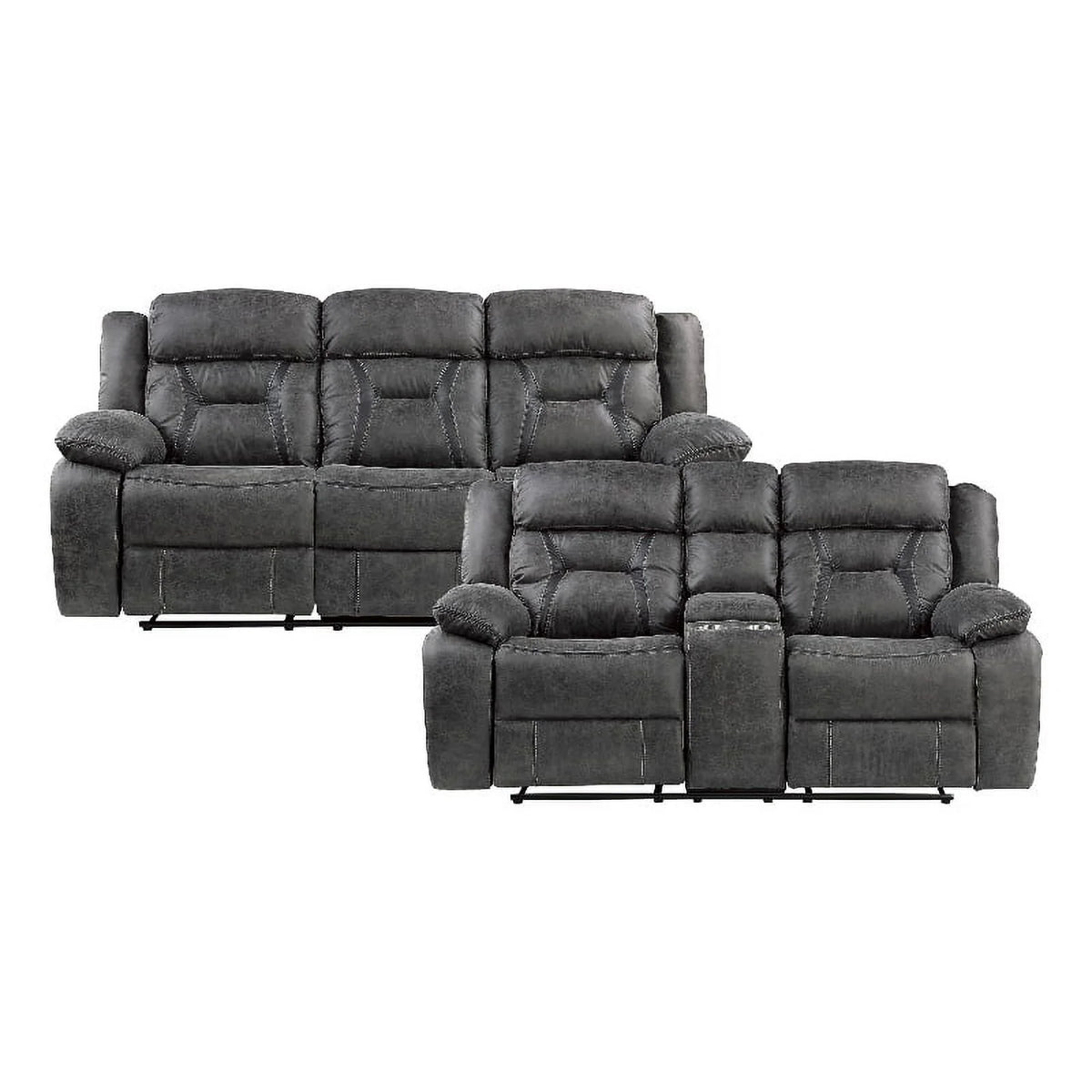 Gray Microfiber 2-Piece Reclining Sofa Set E1551