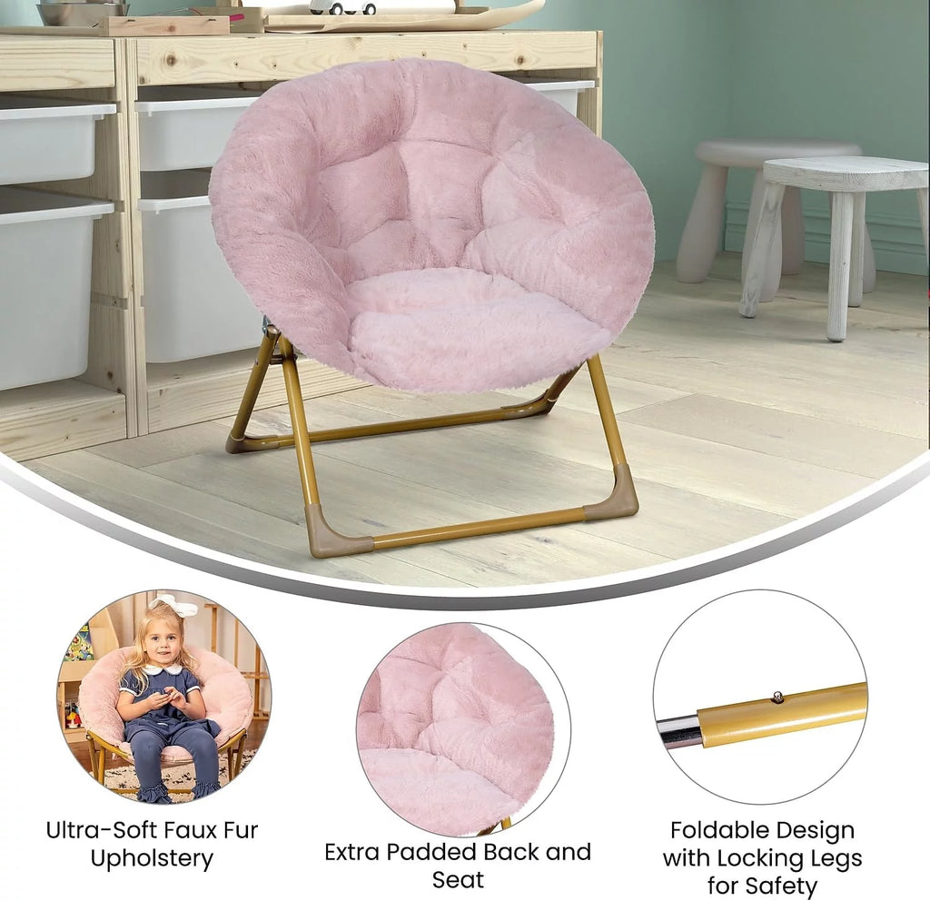 Blush Faux Fur Folding Saucer Chair I554