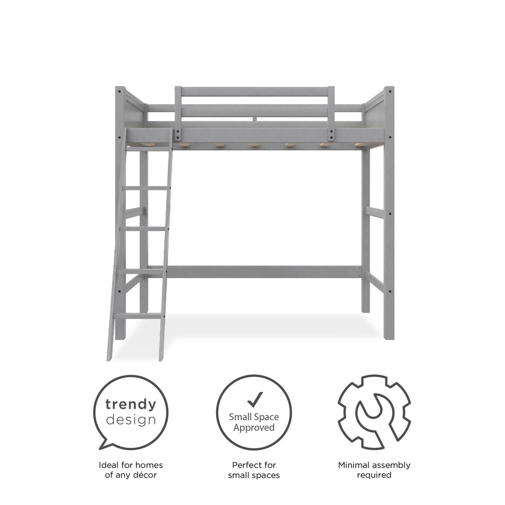 Grey Wooden Loft Bed with Ladder T203205