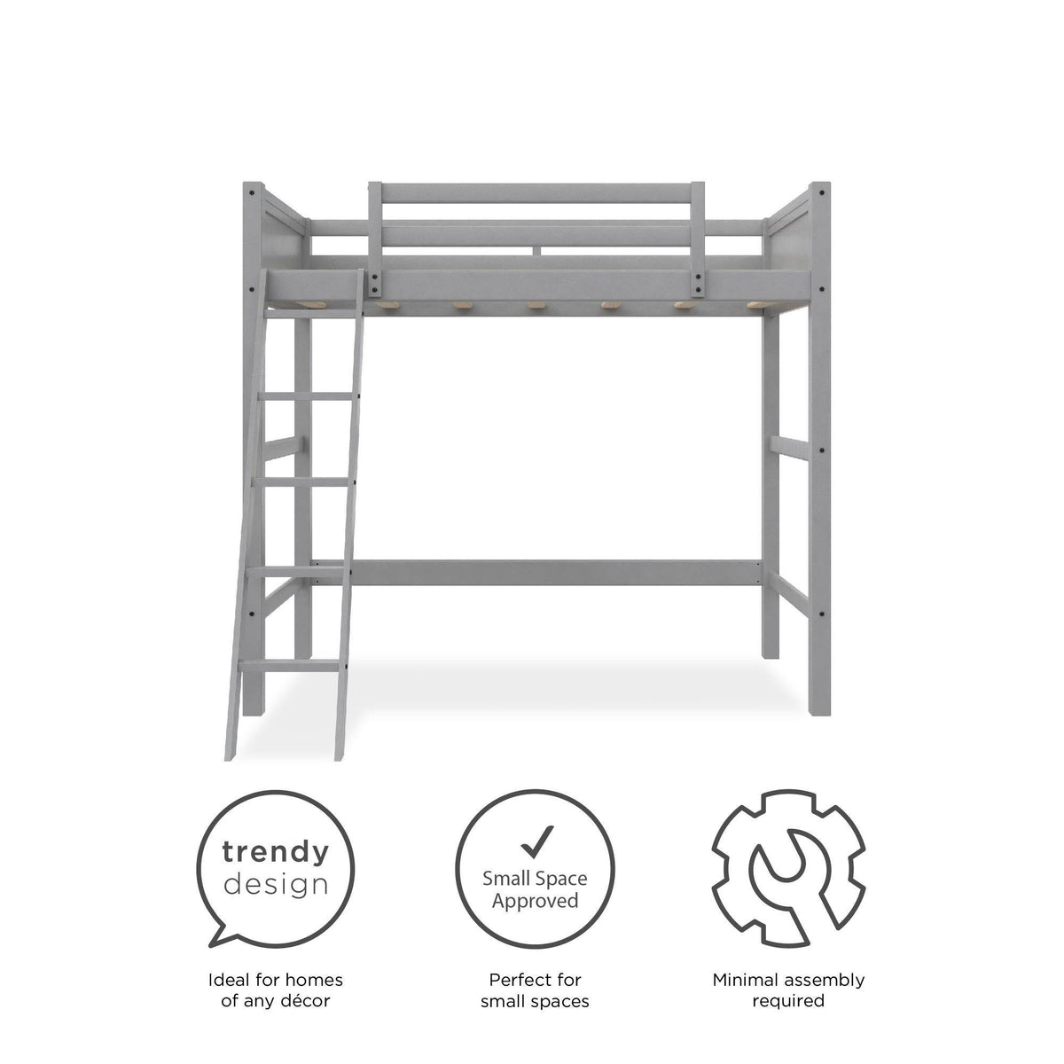 Grey Wooden Loft Bed with Ladder T203205