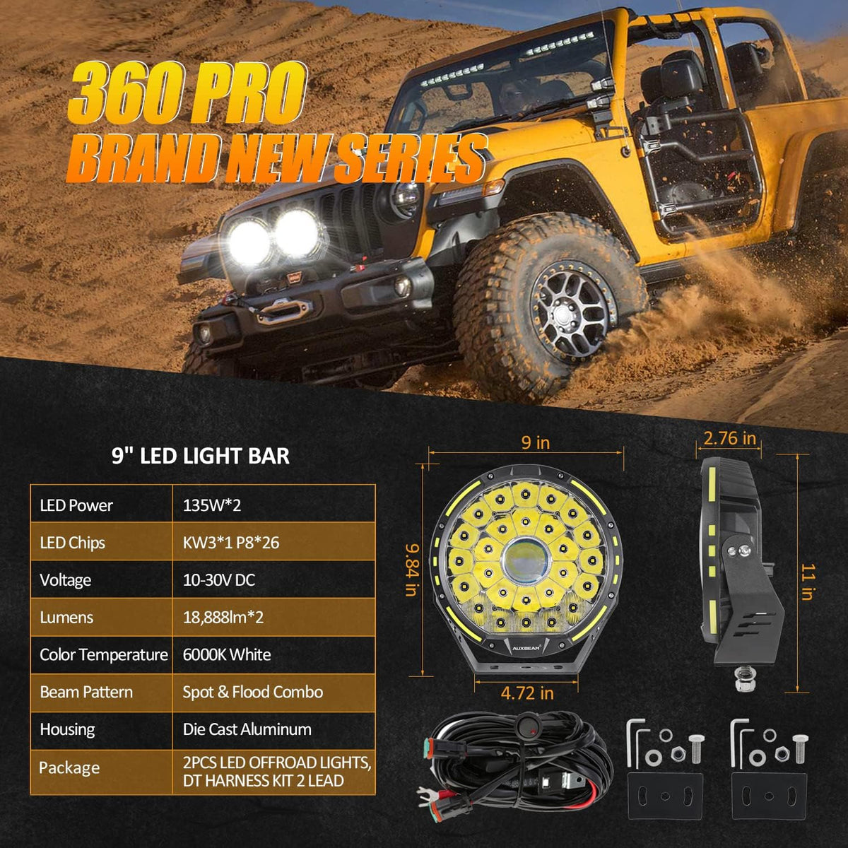 Round LED Offroad Lights, 7Inch 230W LED Driving Lights, Spot & Flood Combo Work Lights W1075
