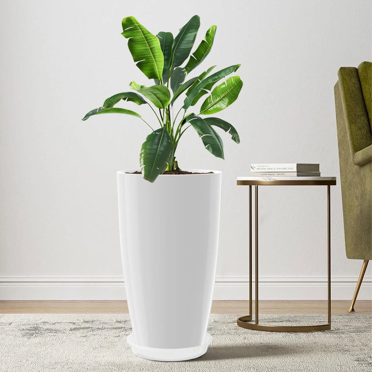 21" Round Tall White Resin Planter D51900