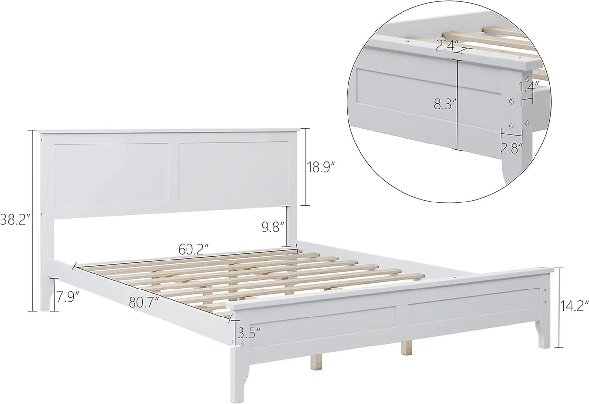 White Queen Size 5 Piece Wood Bedroom Furniture Set S33248
