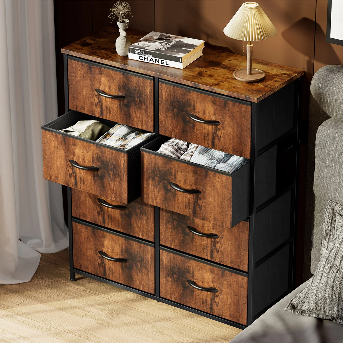 Brown 8 Fabric Drawer Dresser TV Stand E41822