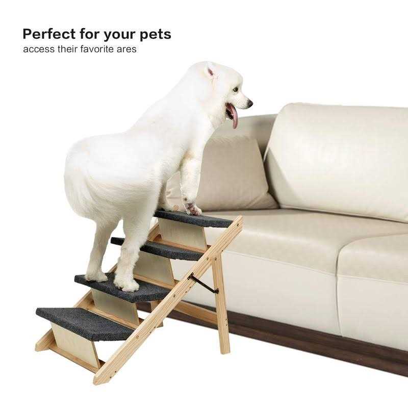 Foldable 4 Levels Wooden Pet Stairs & Ramp J76795