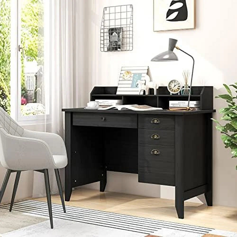 Brown Computer Desk with 4 Drawers and Hutch B59090