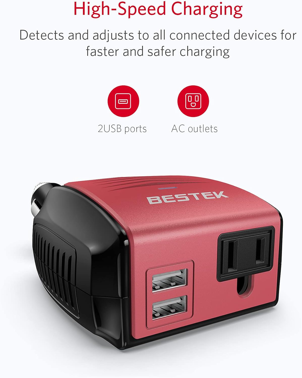 150W Portable Power Inverter with Dual USB Charging Ports, Car Adapter, Pack of 2 U14625