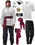 Khaki Large Mens Pirate Costume Outfit With Pants Shirts Sash Accessories O786896