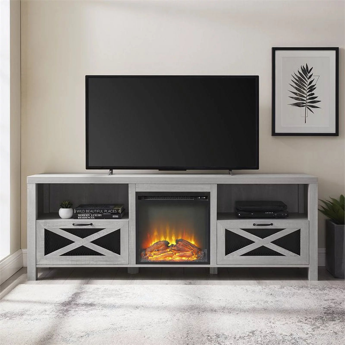 70" Stone Gray Fireplace TV Stand Q529097