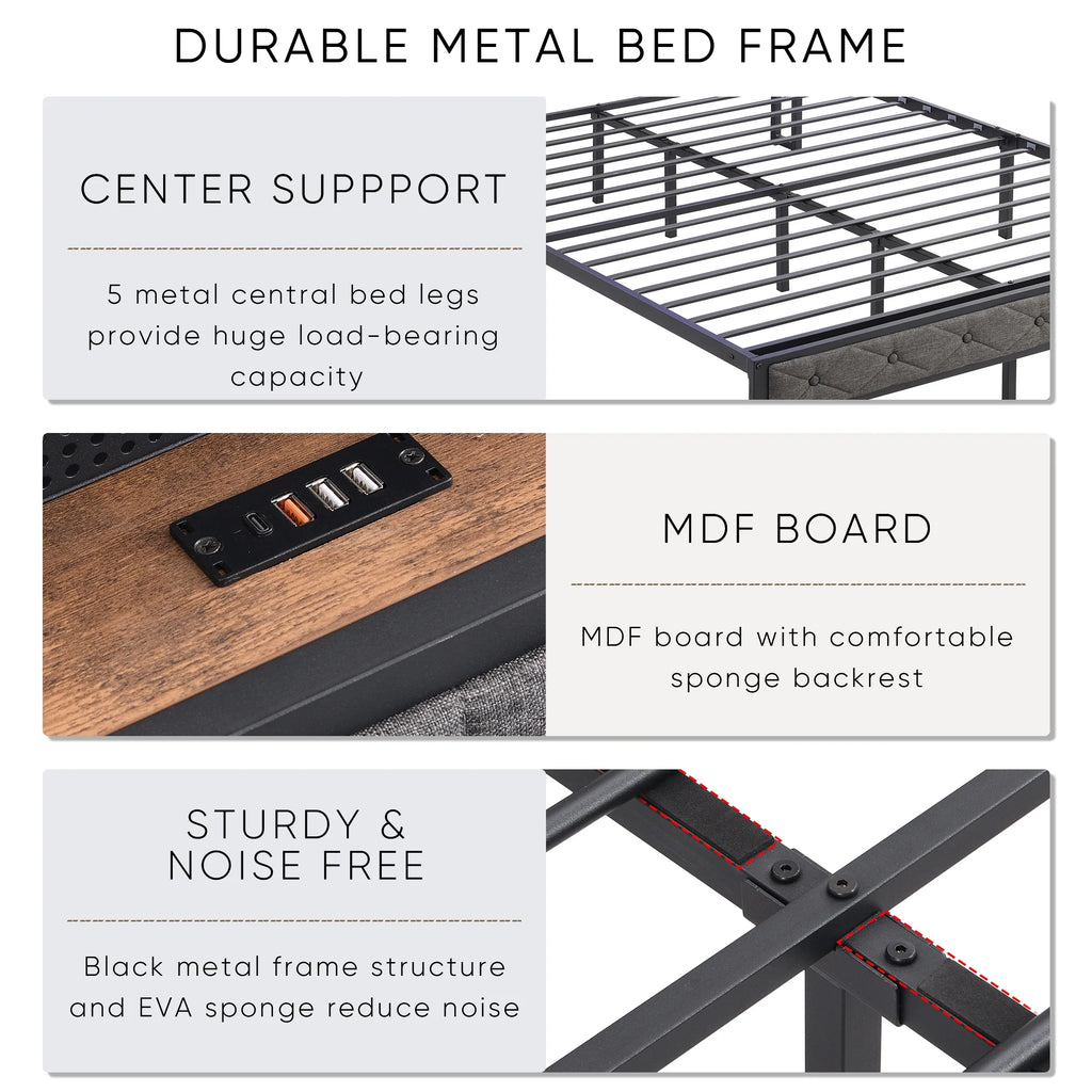 King Size Storage Upholstered LED Bed Frame R9761