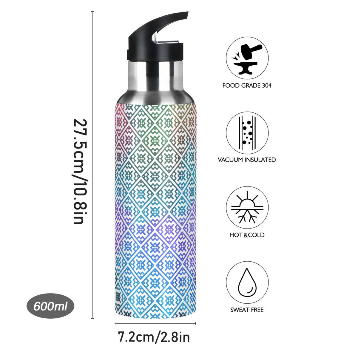 20 oz Insulated Stainless Steel Water Bottle with Straw Lid E474