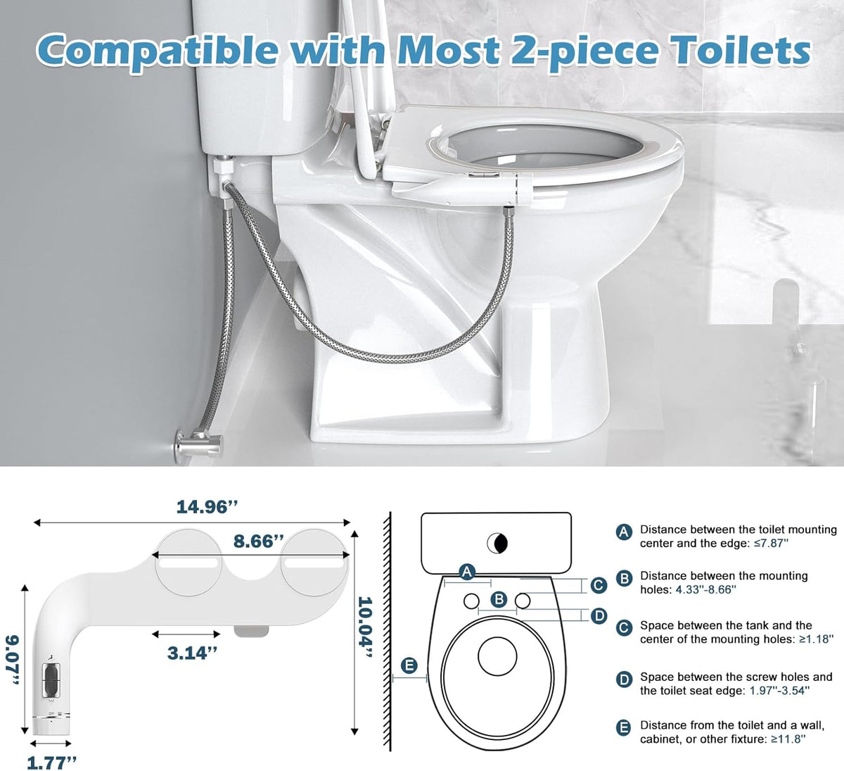 Ultra-Slim Bidet Attachment, Dual Nozzles, Adjustable Water Pressure, Non-Electric, Auto Self Cleaning S81580