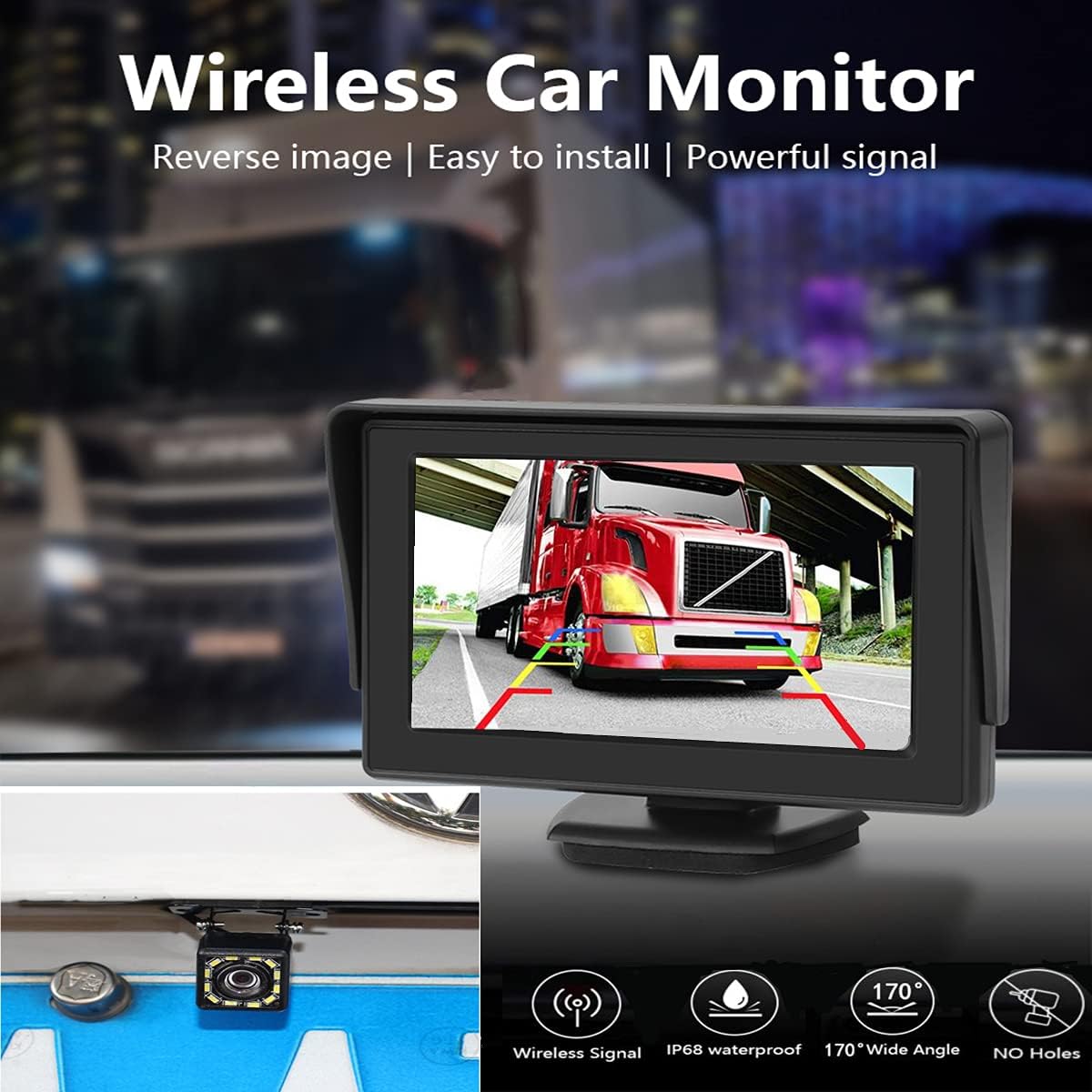 Wireless Backup Camera 4.3 Inch Rear View Camera FHD 1080P Waterproof Reversing Camera J8069