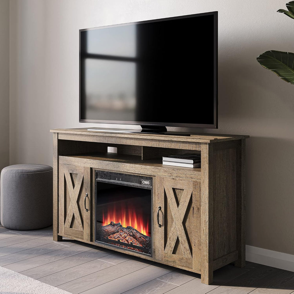Wood TV Stand with Open Shelves and Cabinets P38059