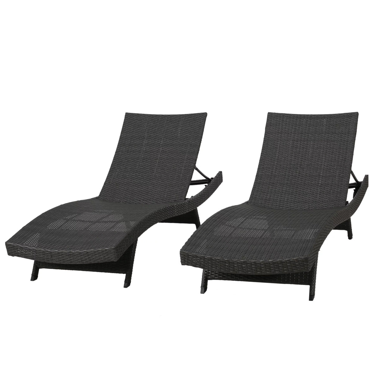 Grey Wicker Adjustable Chaise Lounge Set of 2 F390