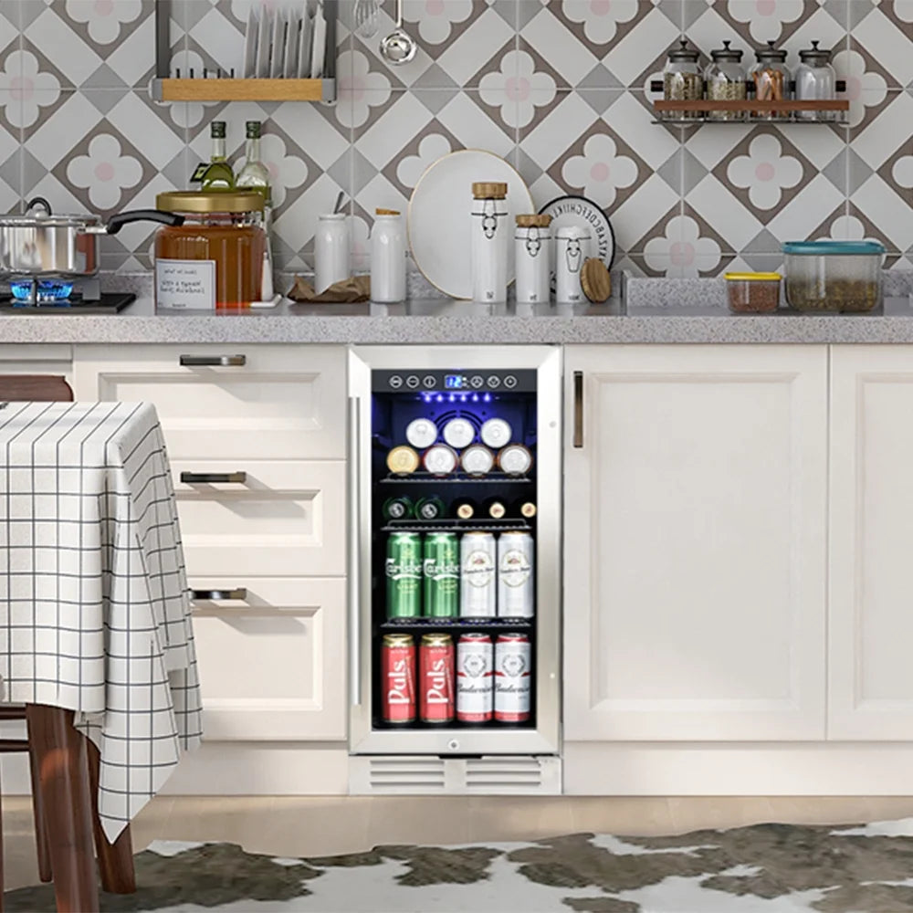 Freestanding Beverage Refrigerator Stainless Steel 120-Can Capacity L897