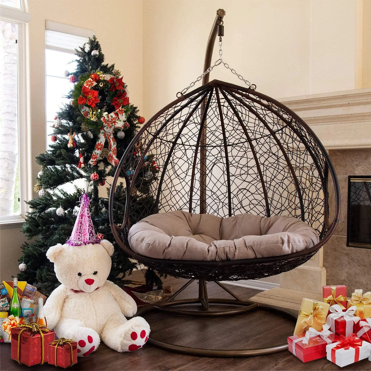 Gray Wicker Patio Swing Chair with Cushion Mat G375290