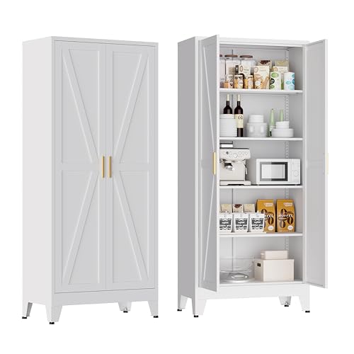 71" Metal Pantry Cabinet with 2 Doors and 4 Adjustable Shelves A3097