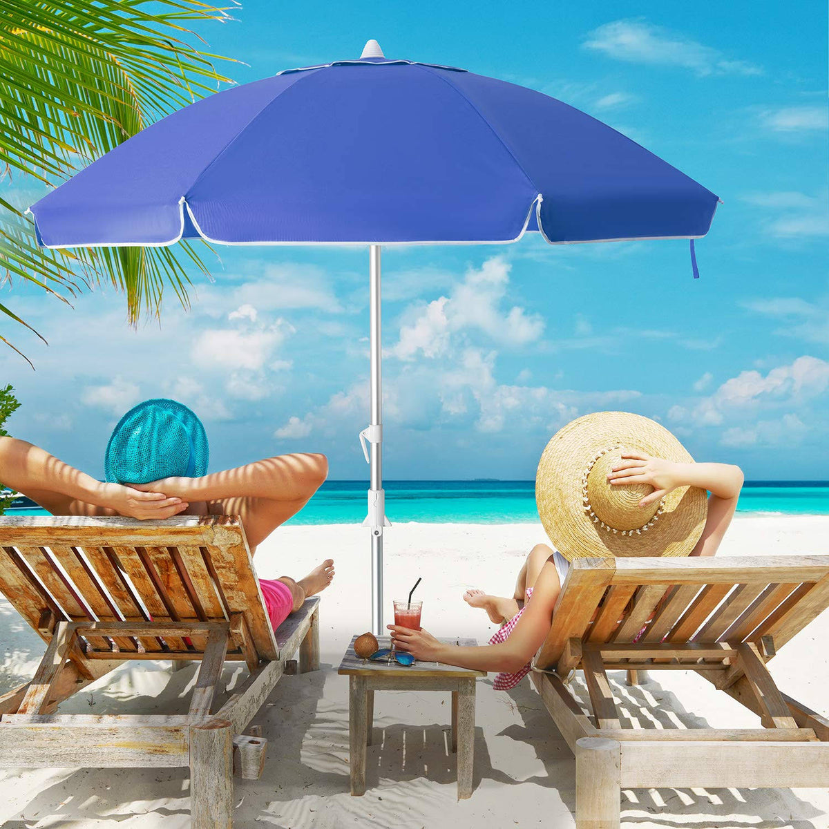 6.5ft Beach Umbrella with Sand Anchor and Tilt Mechanism X80933