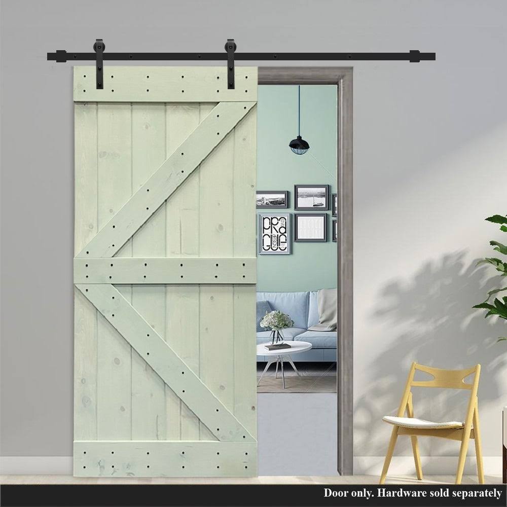 Sage Green Stained Solid Pine Wood Interior Sliding Barn Door Slab P534336