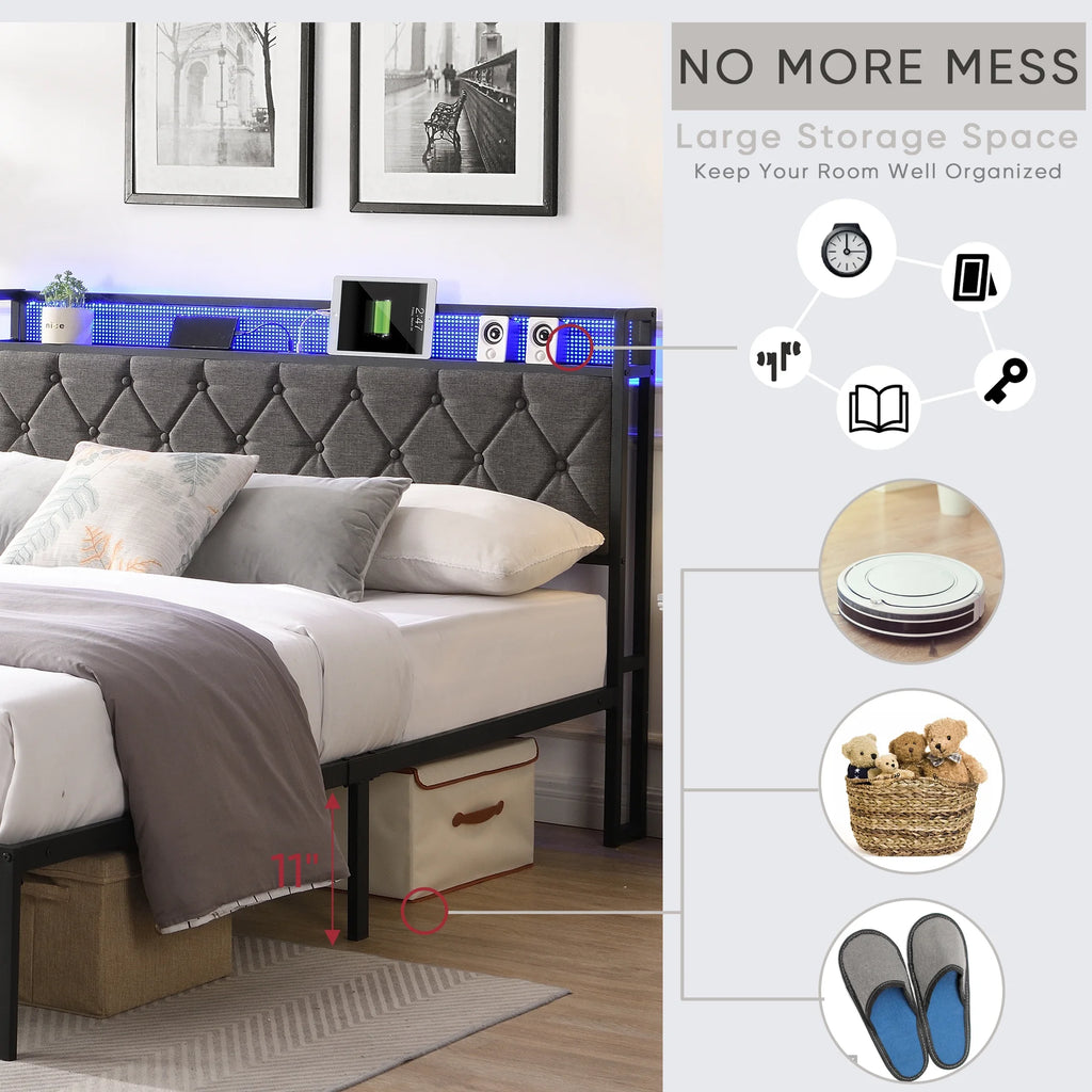 King Size Storage Upholstered LED Bed Frame R9761