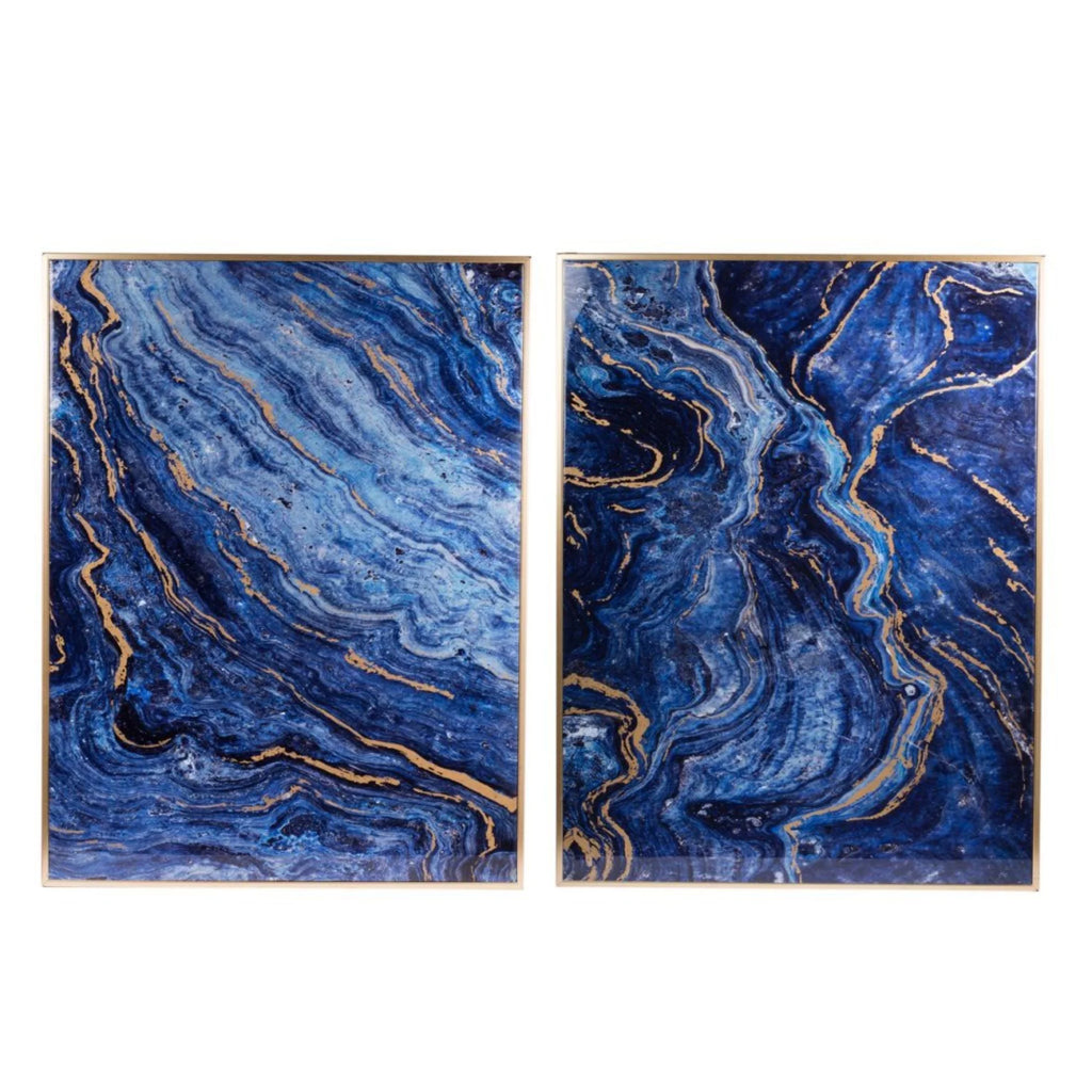 Blue Marble Design Rectangular Wall Art Set of 2 N212