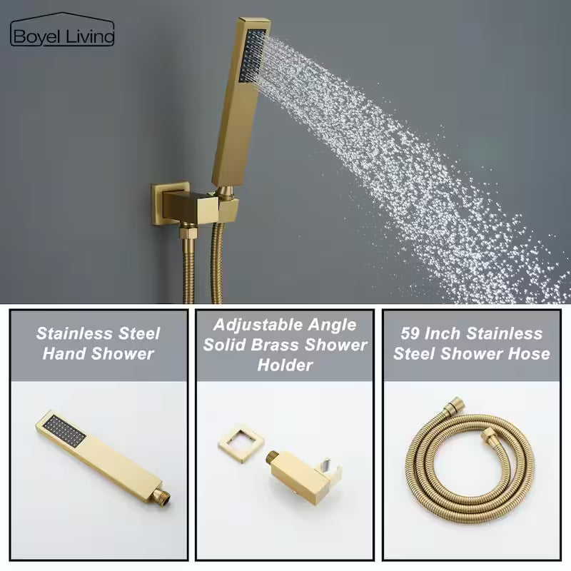 12 in. Ceiling Mount Dual Shower Heads with Pressure Balance Valve in Brushed Gold C152