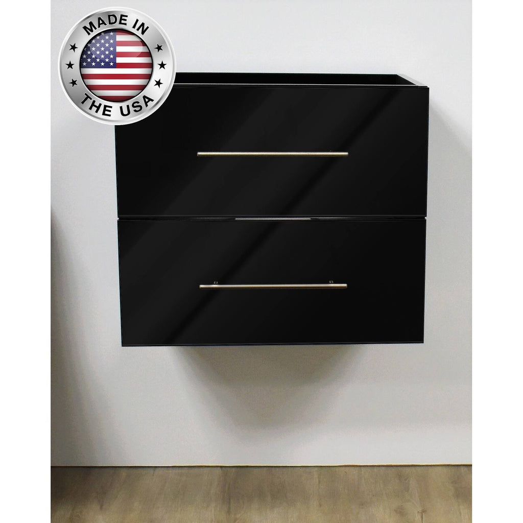 Glossy Black Wall-Mounted Floating Bathroom Vanity Cabinet J138