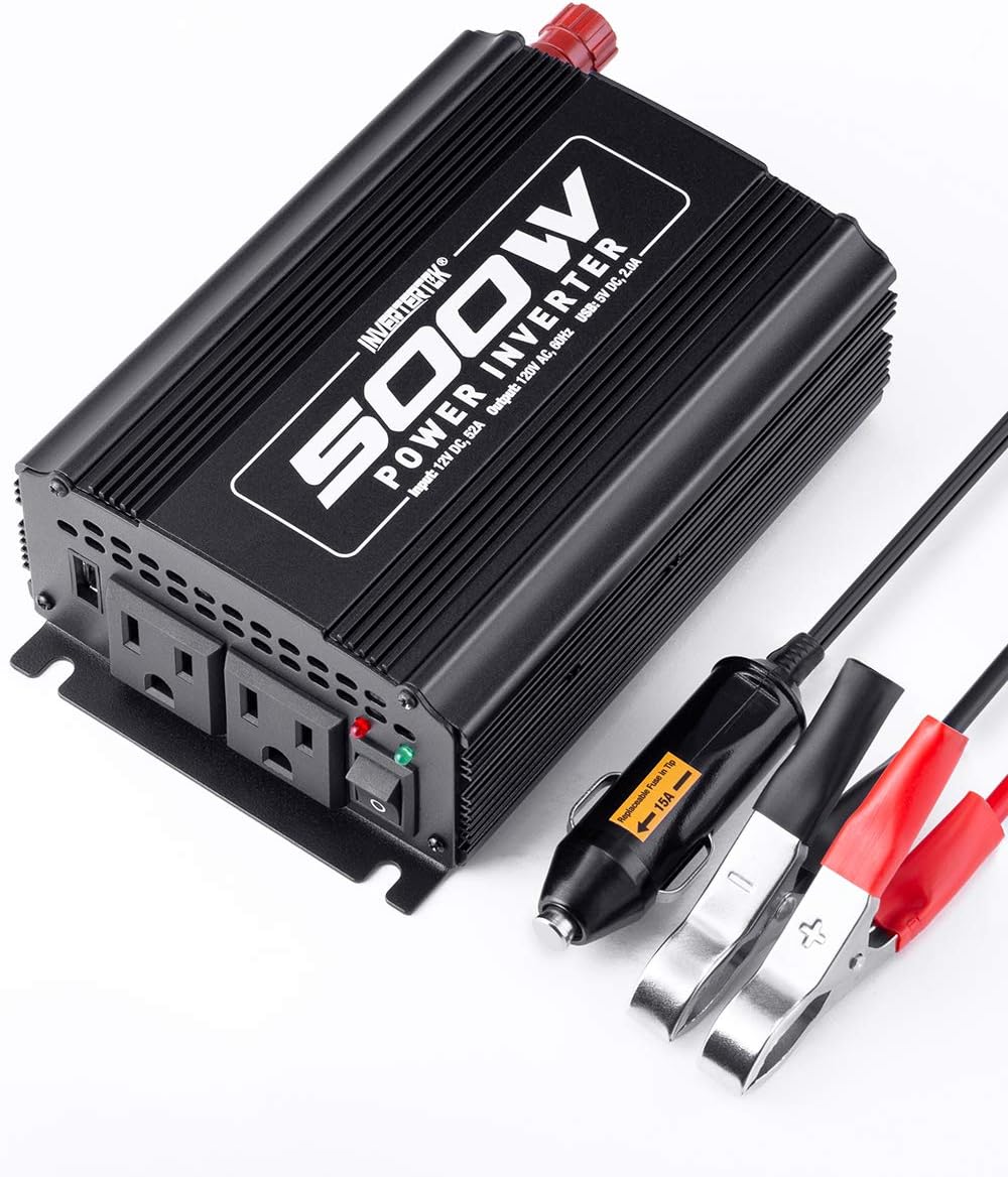 750W Power Inverter DC 12V to 110V AC Car Adapter with 2A USB Charger and 2 AC Outlets N515
