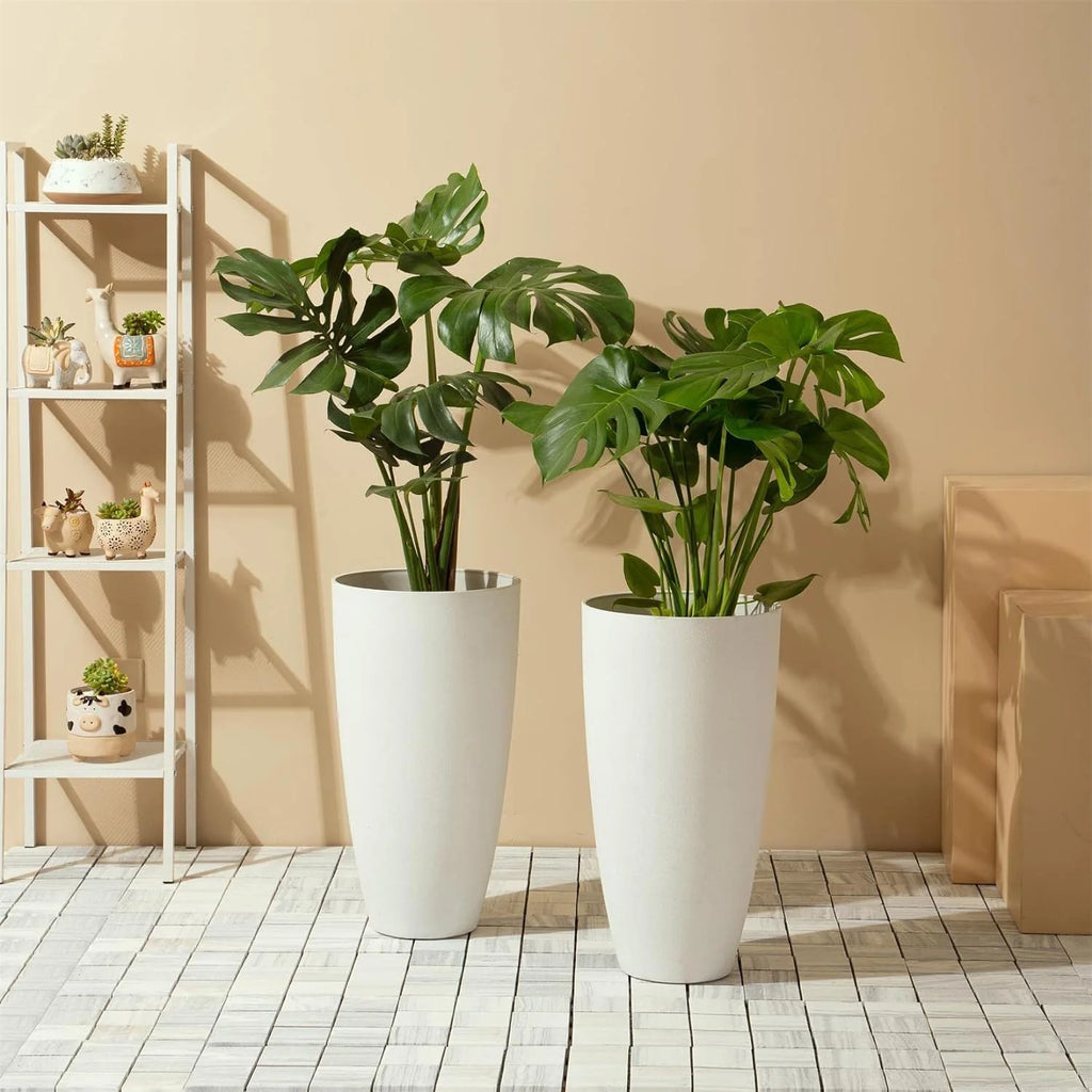 21" Round Tall White Resin Planter D51900