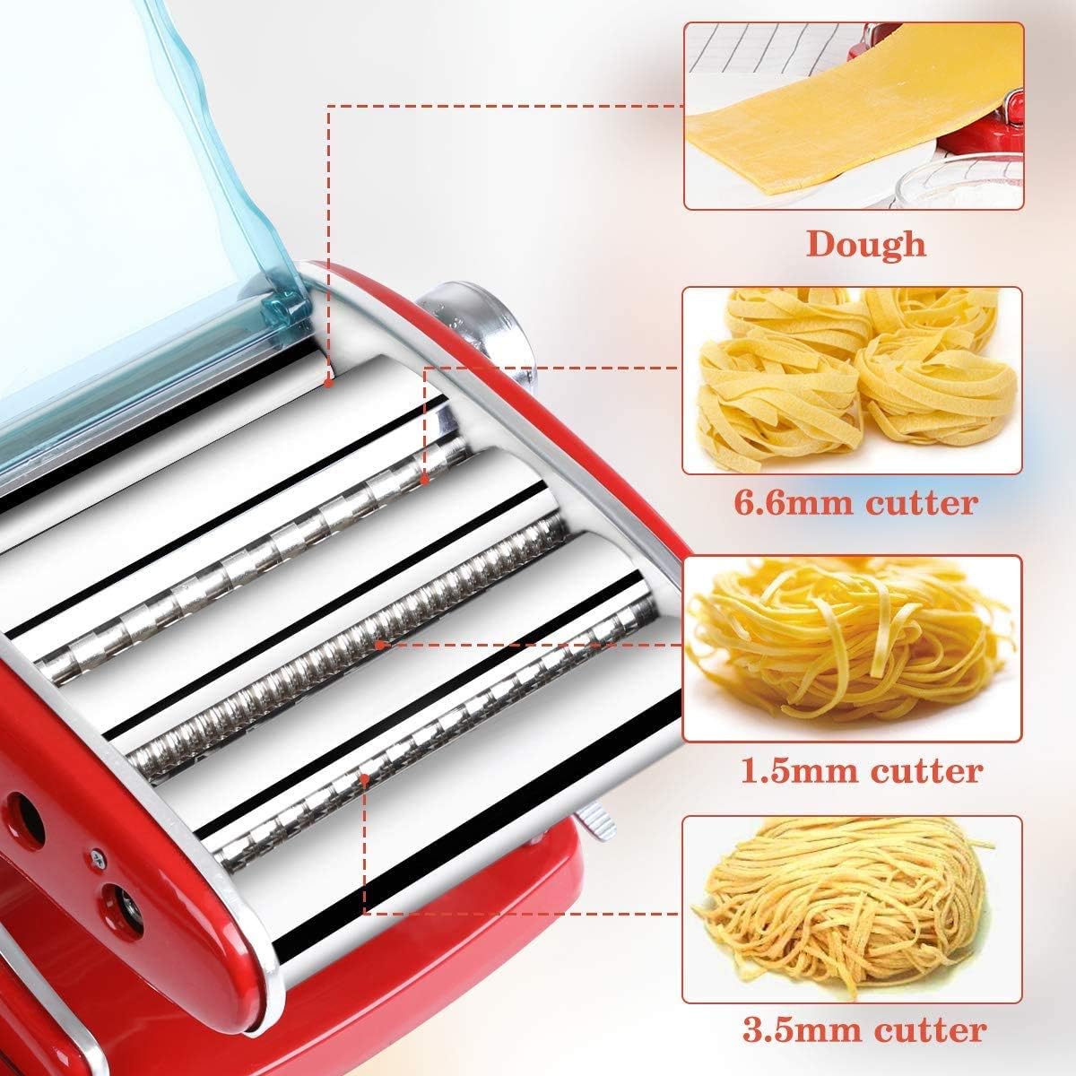Stainless Steel Manual Pasta Maker Machine with 3 Cutters, 8.7 inches F80364