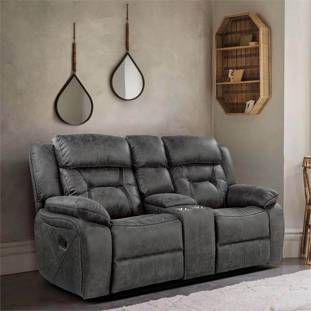 Gray Microfiber 2-Piece Reclining Sofa Set E1551
