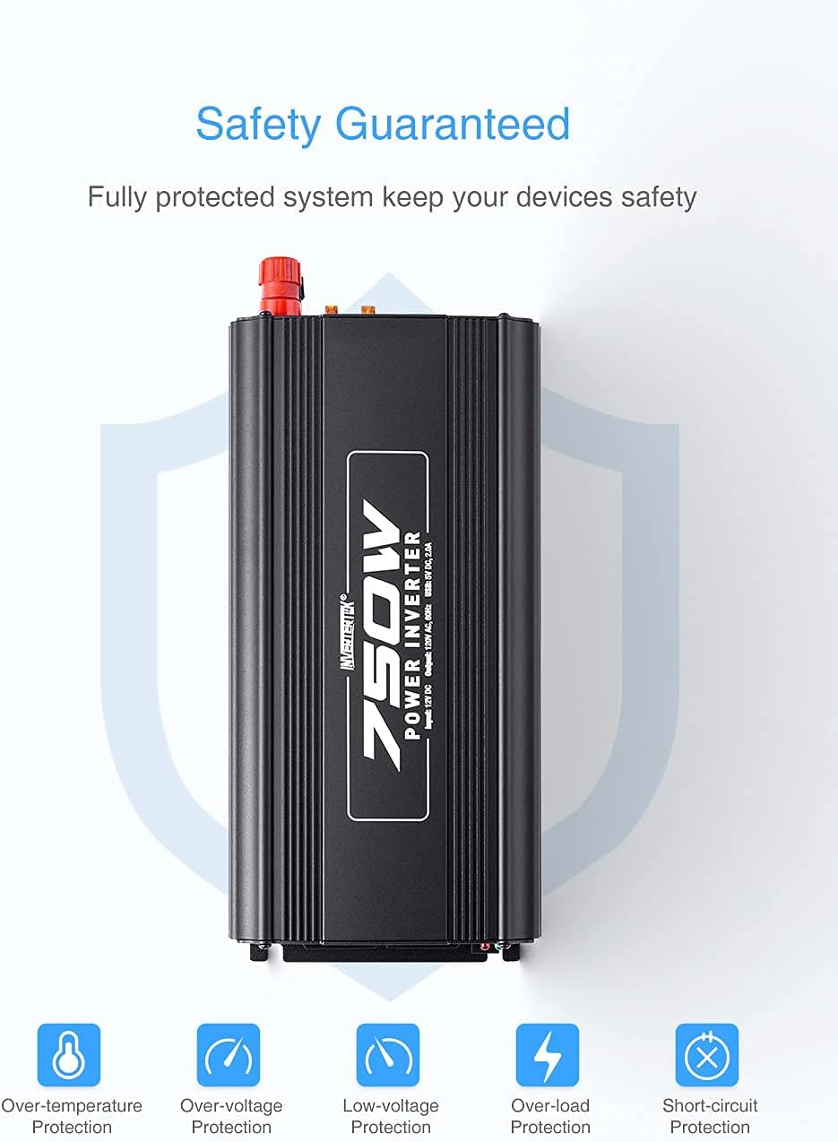 750W Power Inverter DC 12V to 110V AC Car Adapter with 2A USB Charger and 2 AC Outlets N515