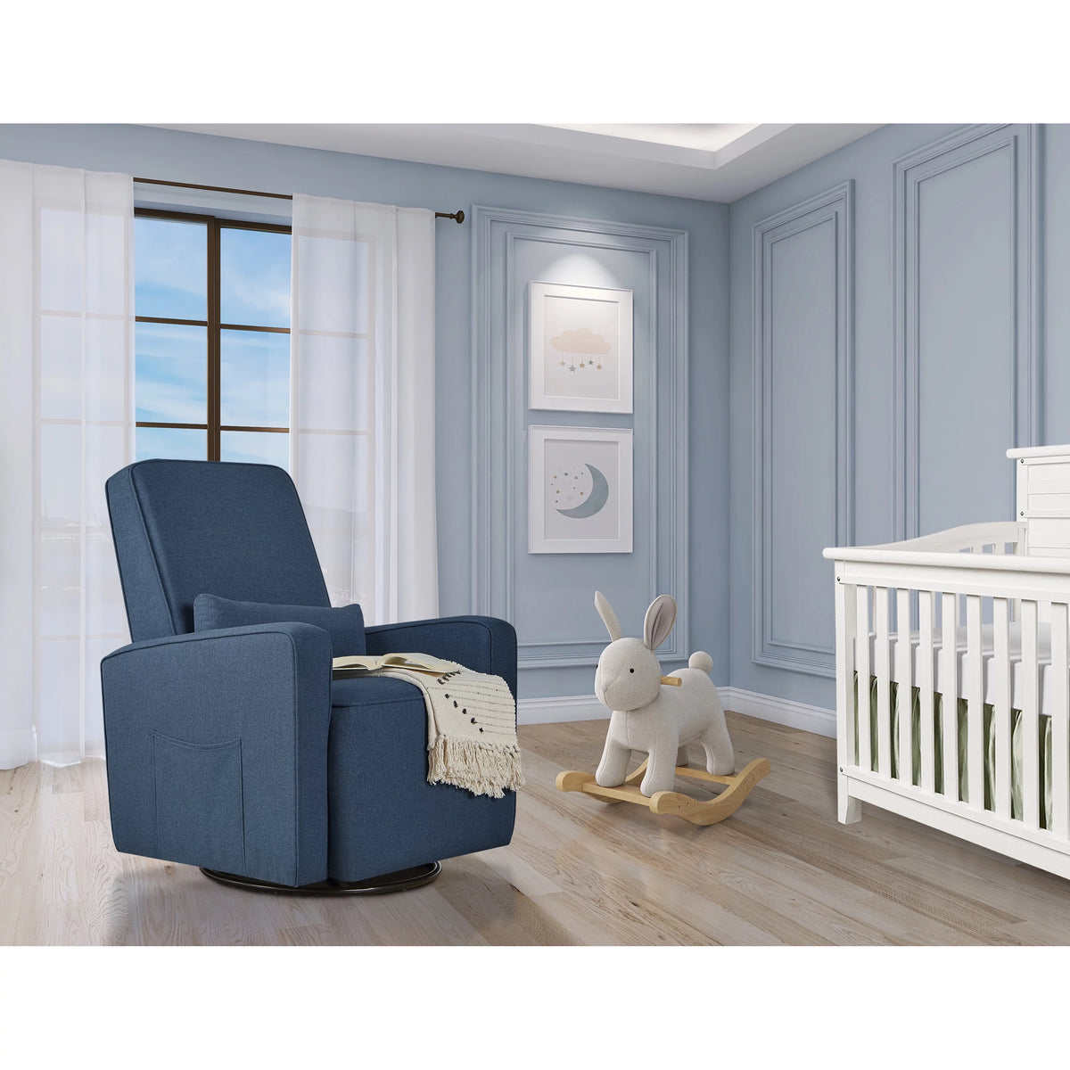 Upholstered Swivel Glider with Lumbar Pillow B403047