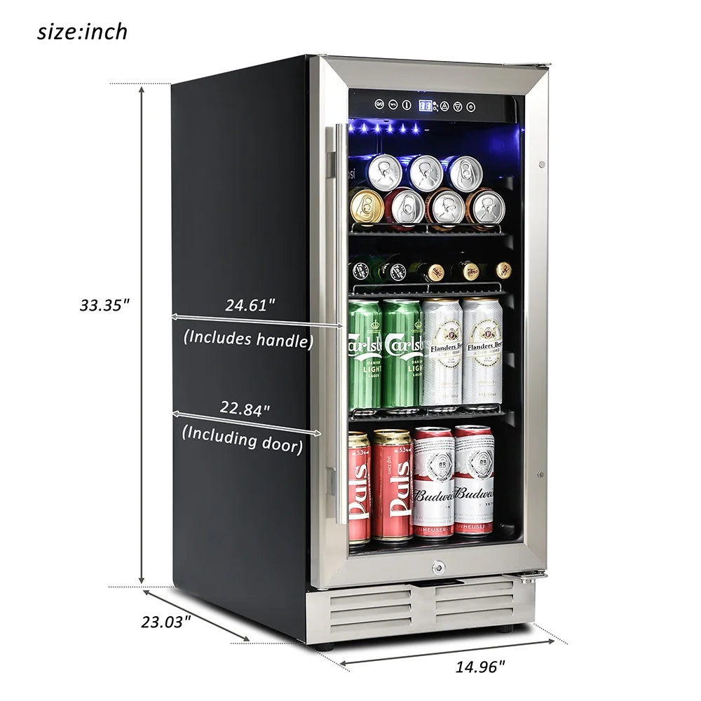 Freestanding Beverage Refrigerator Stainless Steel 120-Can Capacity L897