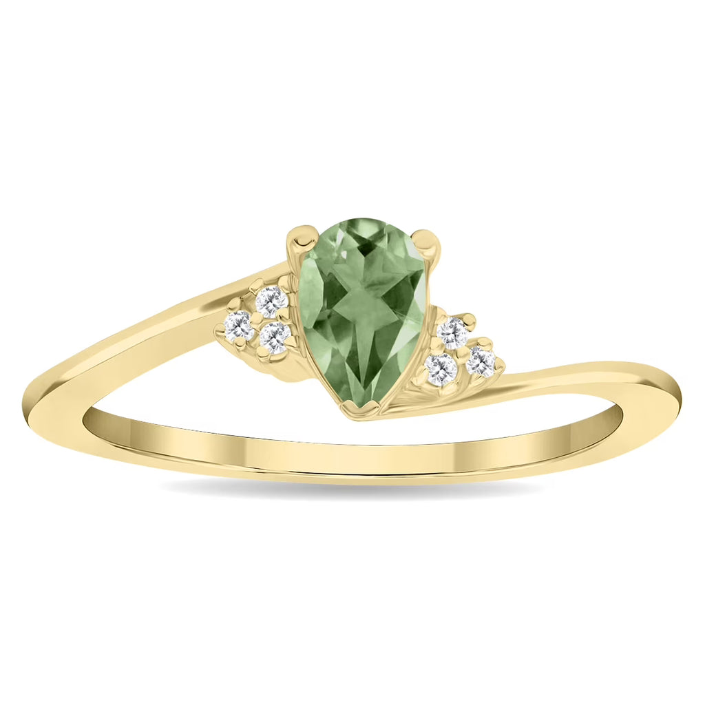 Green Amethyst and Diamond Ring in 10K Yellow Gold T933