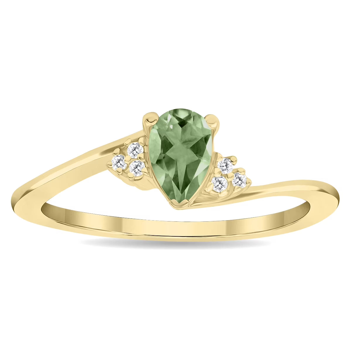 Green Amethyst and Diamond Ring in 10K Yellow Gold T933