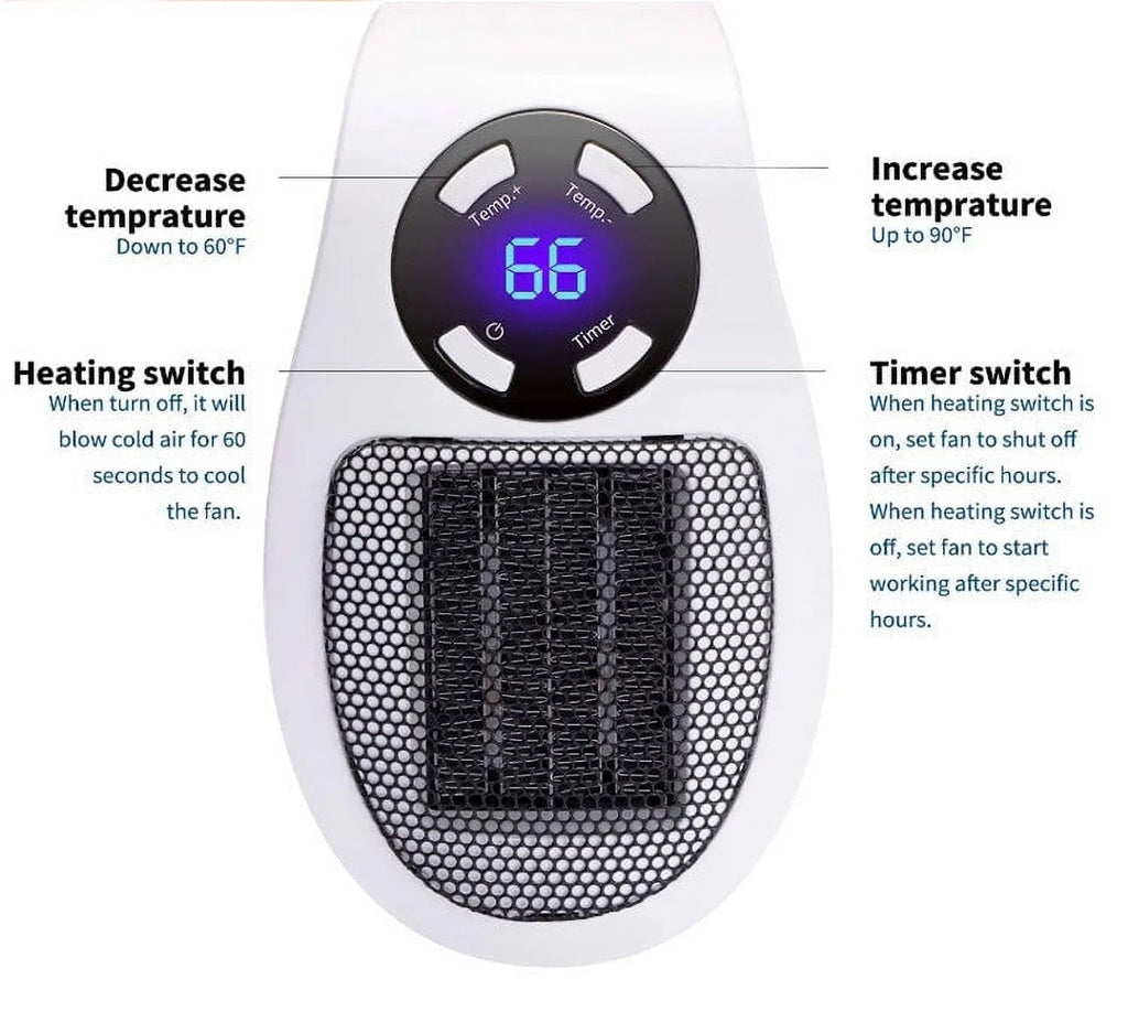 500W Mini Plug-in Wall Heater With Digital Timer S214835
