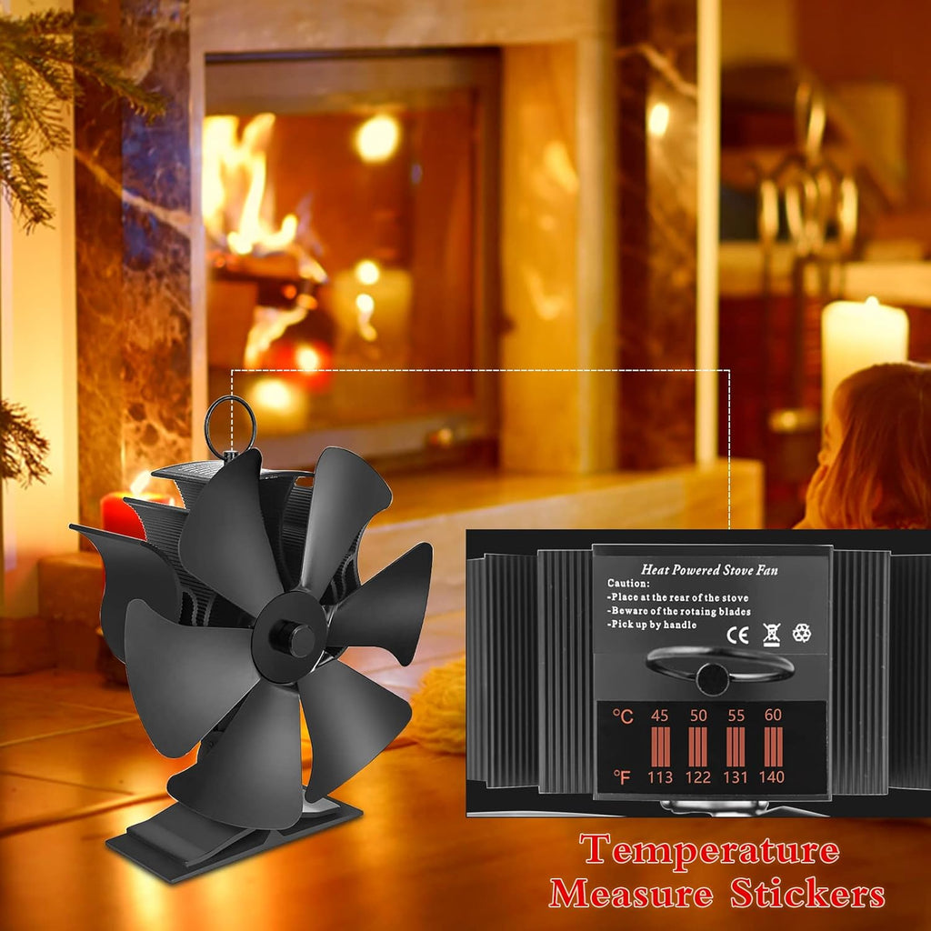6 Blades Heat Powered Stove Fan with Thermometer Strip, Pack of 2 X8699