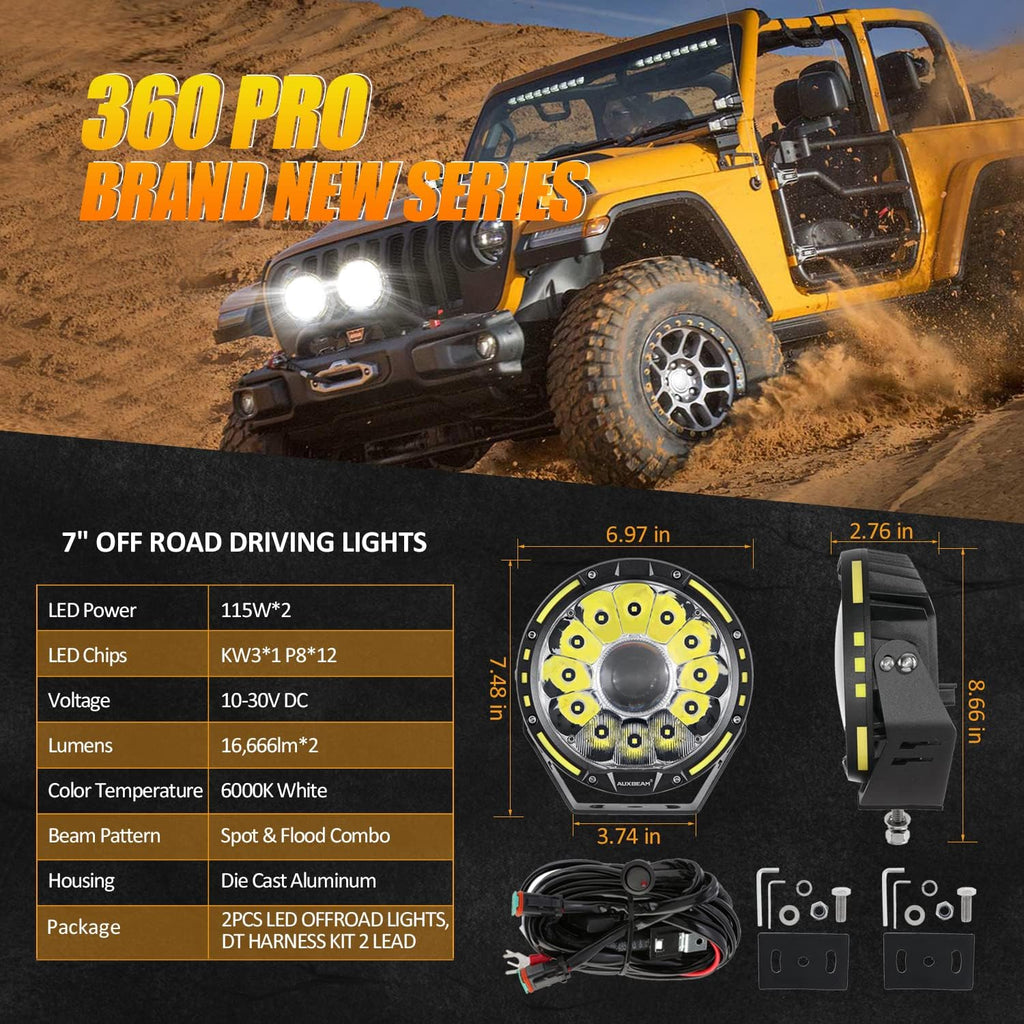 Round LED Offroad Lights, 7Inch 230W LED Driving Lights, Spot & Flood Combo Work Lights W1075
