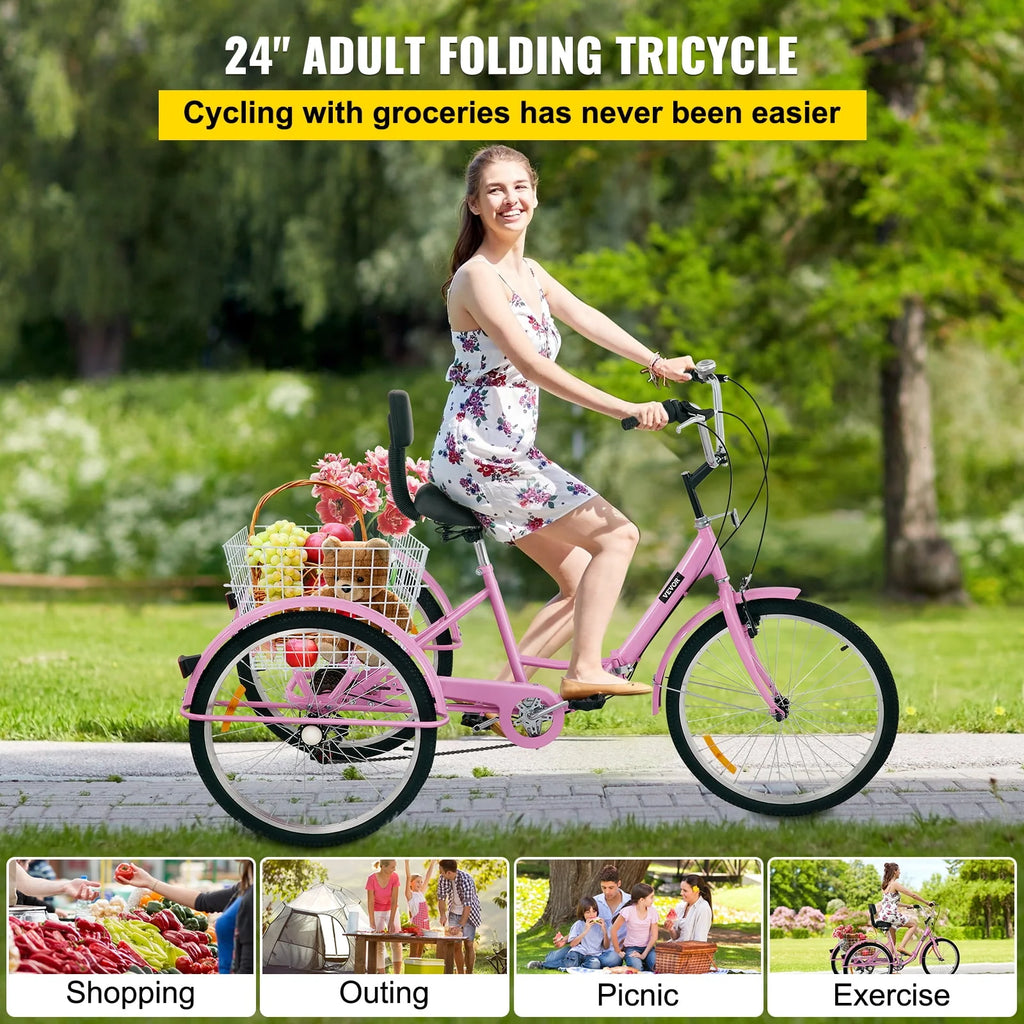 Foldable 7-Speed Adult Tricycle with Basket R21547