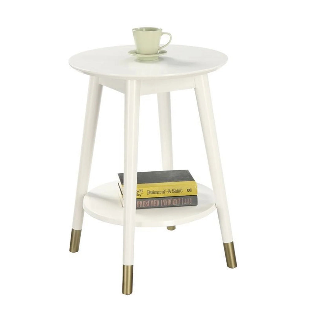 Mid Century Solid Rubber Wood Round End Table in White D45849