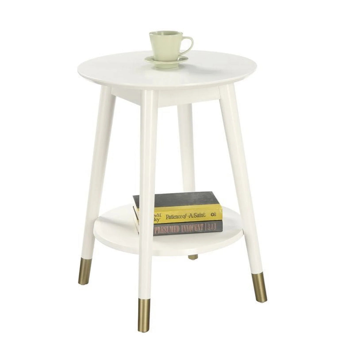 Mid Century Solid Rubber Wood Round End Table in White D45849