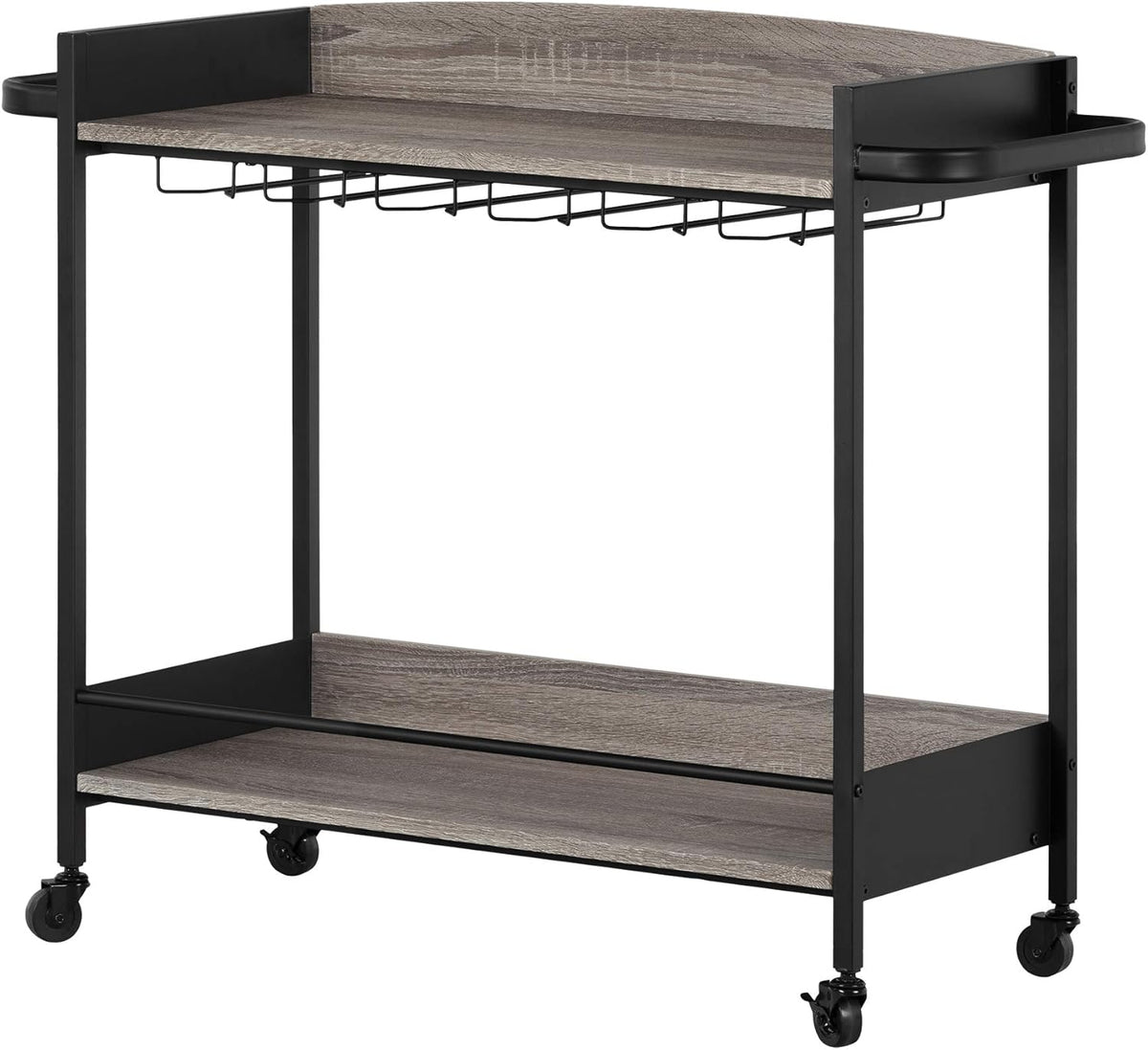 Black and Faux Carrara Marble Mobile Bar Cart Q692999