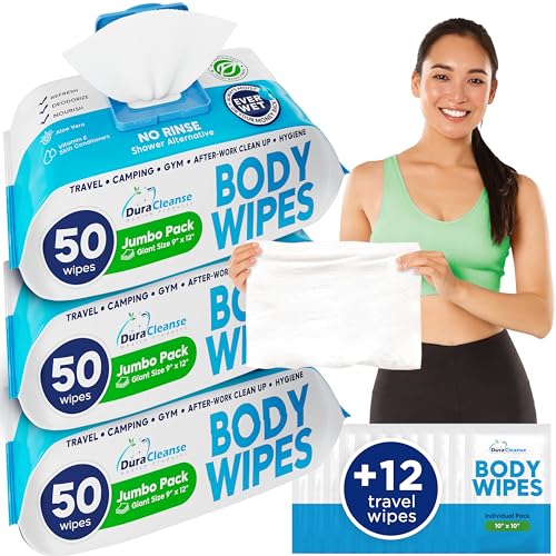 100 XL Shower Wipes + 8 Travel Bath Wipes, 9" x 12" Extra Thick Disposable Washcloths Z29070