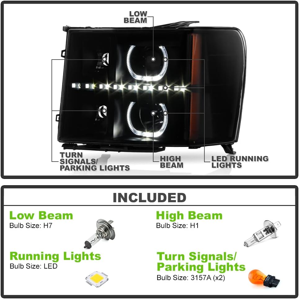 Blk Smoke LED Projector Headlights Driver + Passenger Side X870