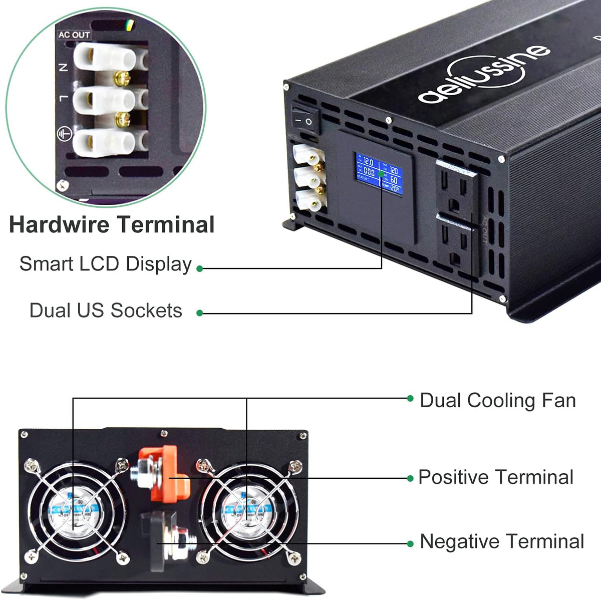 3000 watt Pure Sine Wave Power Inverter 24v to 110v 120v Y782600