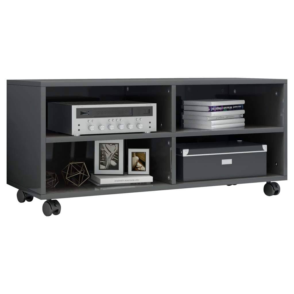 High Gloss Gray TV Cabinet with Castors Chipboard P243