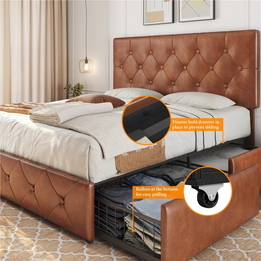 Black Queen Upholstered Platform Bed with Storage W88321